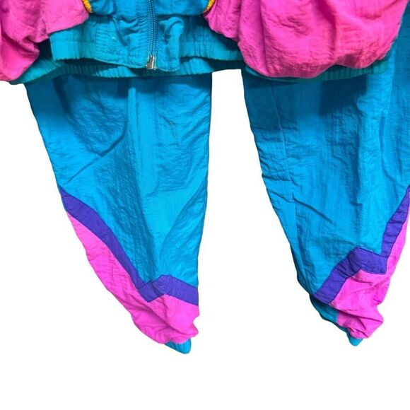 VTG 80s/90s Windbreaker Tracksuits Pink/Blue Jacket & Pants Set girls size 14 - Picture 5 of 16